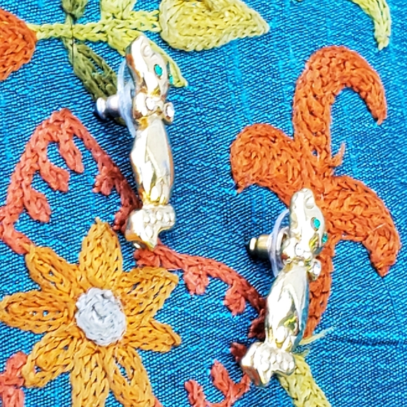 Vintage Cat Earrings Dangle Rhinestones Post - Picture 6 of 6